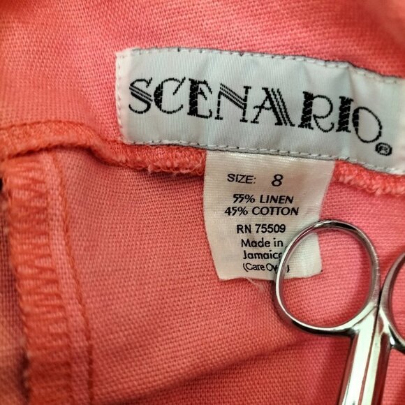 1022) Scenario Salmon Rich Linen blend Knee Length Sleeveless Shift Dress Size 8 - Picture 7 of 7